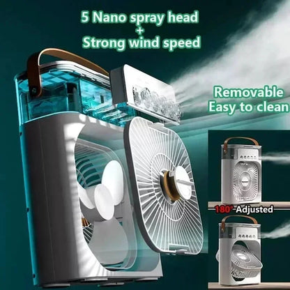 New 3 In 1 Fan AIr Conditioner Household Mini Air Cooler.   LED Night Light Portable Humidifier Air Adjustment Fan for  Home/Office, Car, Outside. Black is the most available color, white is lower in quantity but still good.