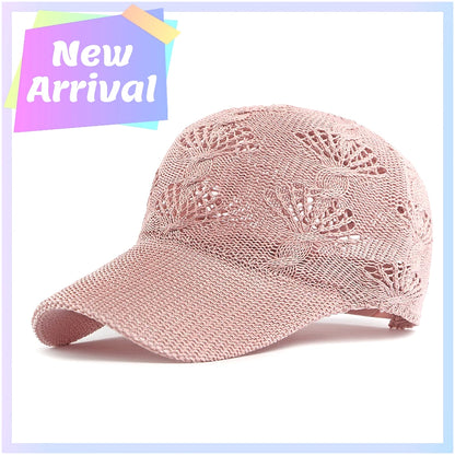 Summer Glossy Openwork Knit Baseball Cap for Women,Outdoor Sun Protection Hat Breathable Flattering Versatile.  BEIGE and KAIKI are gone.  Other colors are GOOD.