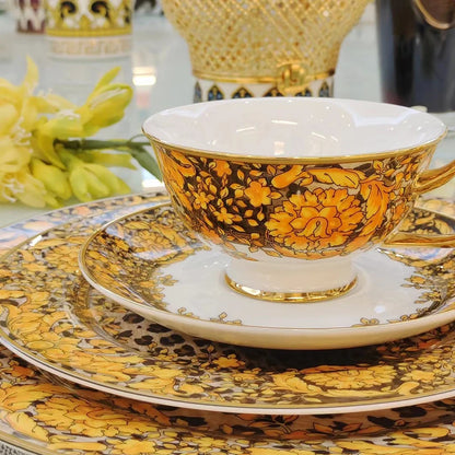 Golden Edge Luxury Tableware Set, Western Dinner Plate, Steak Flat Tray, Bone China Dinnerware Set, Coffee Cup, 10 ", 8" plates