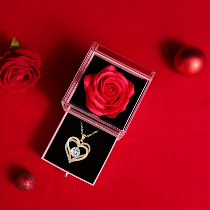 Artificial Rose Gift Set with Heart Pendant Necklace-Perfect for Christmas,Valentine'S Day, Mother'S Day, Anniversary,and Birthday
