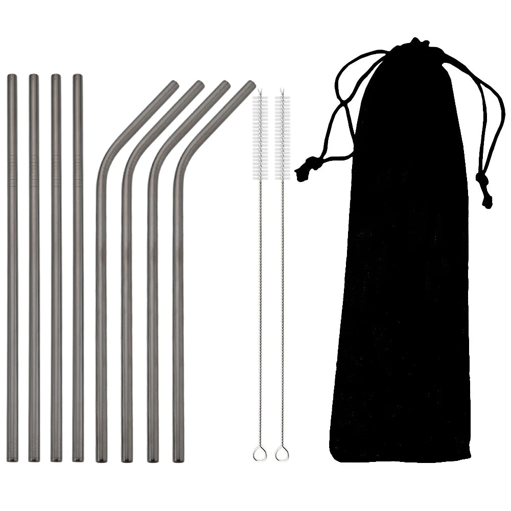 Colorful Reusable Drinking Straws,  304 Stainless Steel with Brush Bar Cocktail Straw for Glasses Drinkware