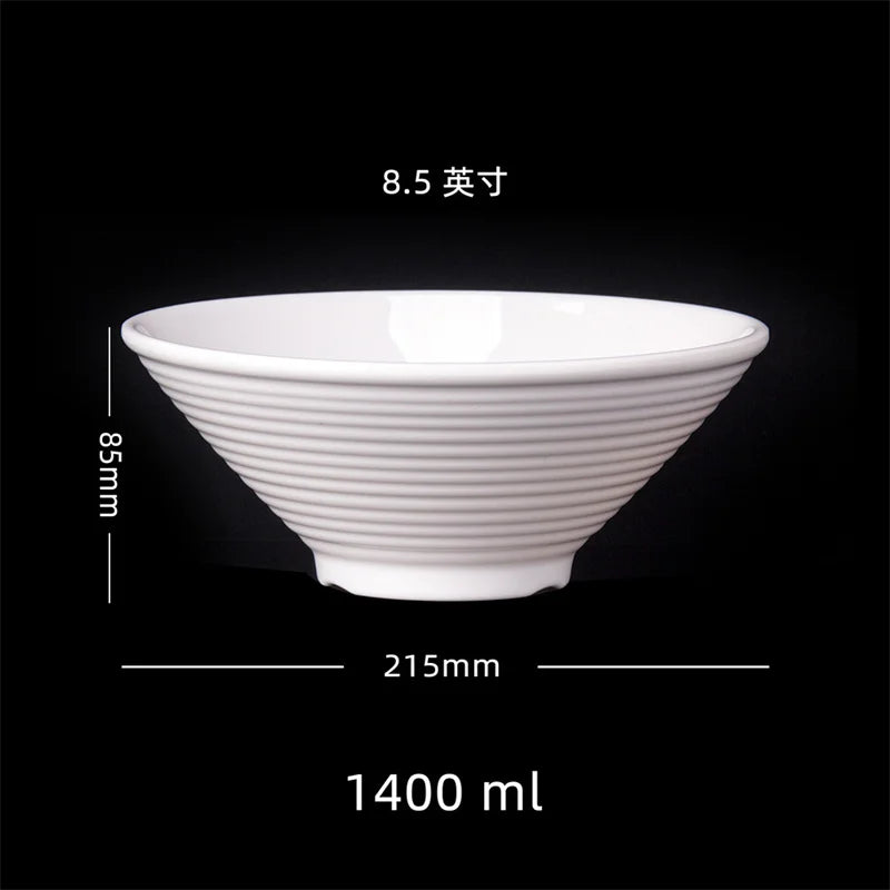 Japanese Hat Shape Bowls. White Melamine Large Ramen Rice Noodle/ Soup Bowl.