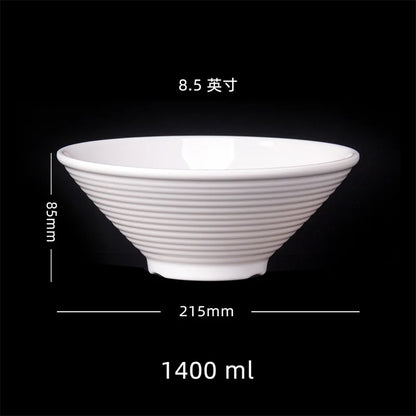 Japanese Hat Shape Bowls. White Melamine Large Ramen Rice Noodle/ Soup Bowl.