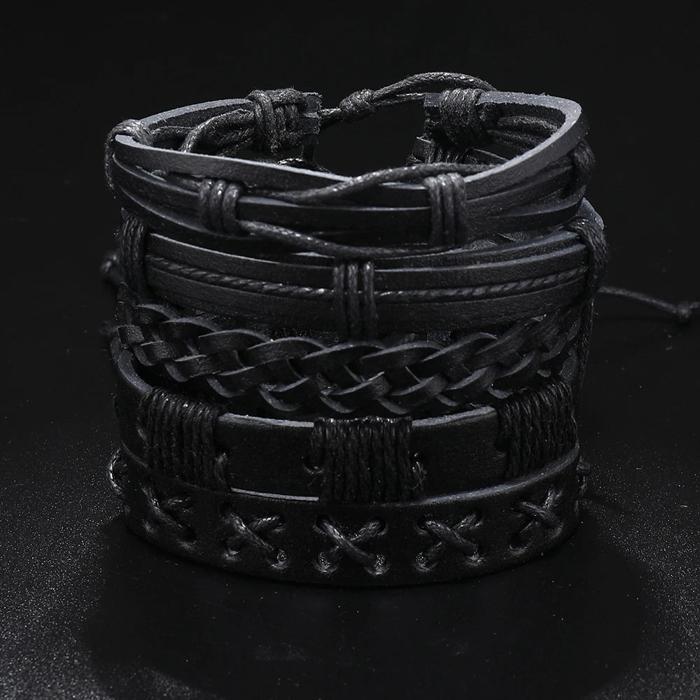 5pcs  black leather braided  bracelet for men /women