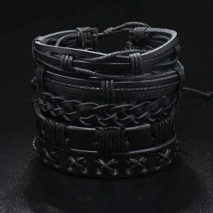 5pcs  black leather braided  bracelet for men /women