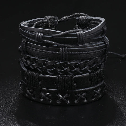 5pcs  black leather braided  bracelet for men /women