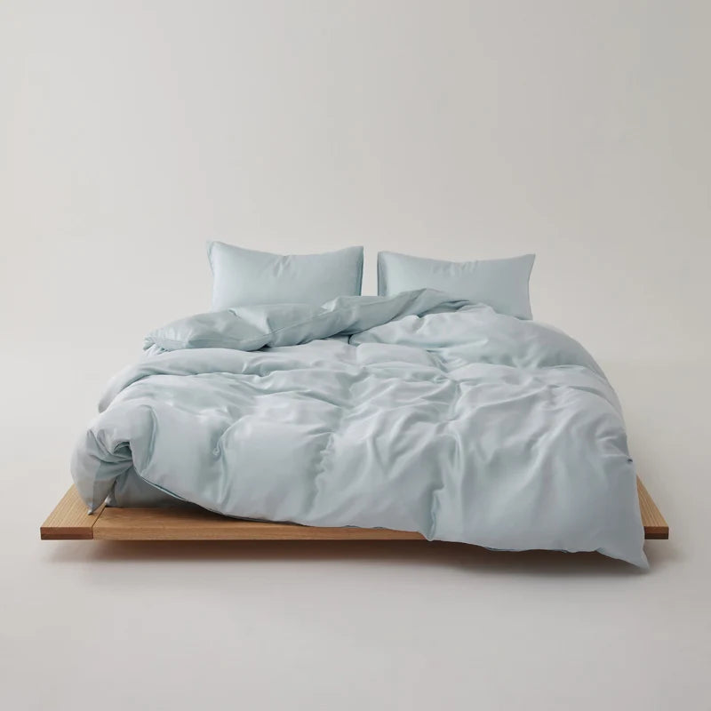 Simple 100% Lyocell Bedding Set,  Solid Colors,  Soft,  Skin-friendly Queen Duvet Cover Set with Sheets  of Natural Plant Fibre on Duvet Cover