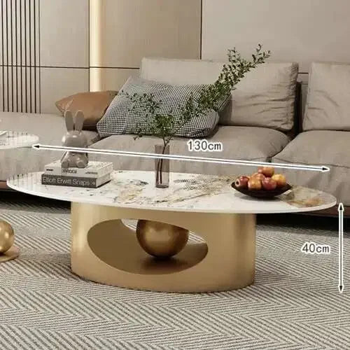 Modern Marble Effect Coffee Tables, Luxury Legs  of  Metal.  Nordic Oval Side Table White Premium Table, Home Furniture