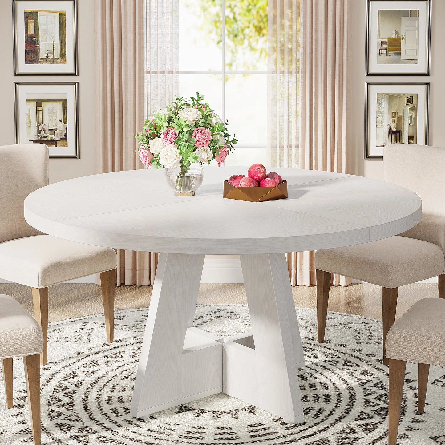 Round Dining Table for 4' 47" Farmhouse Kitchen Table Small Dinner Table Kitchen Dinning Table
