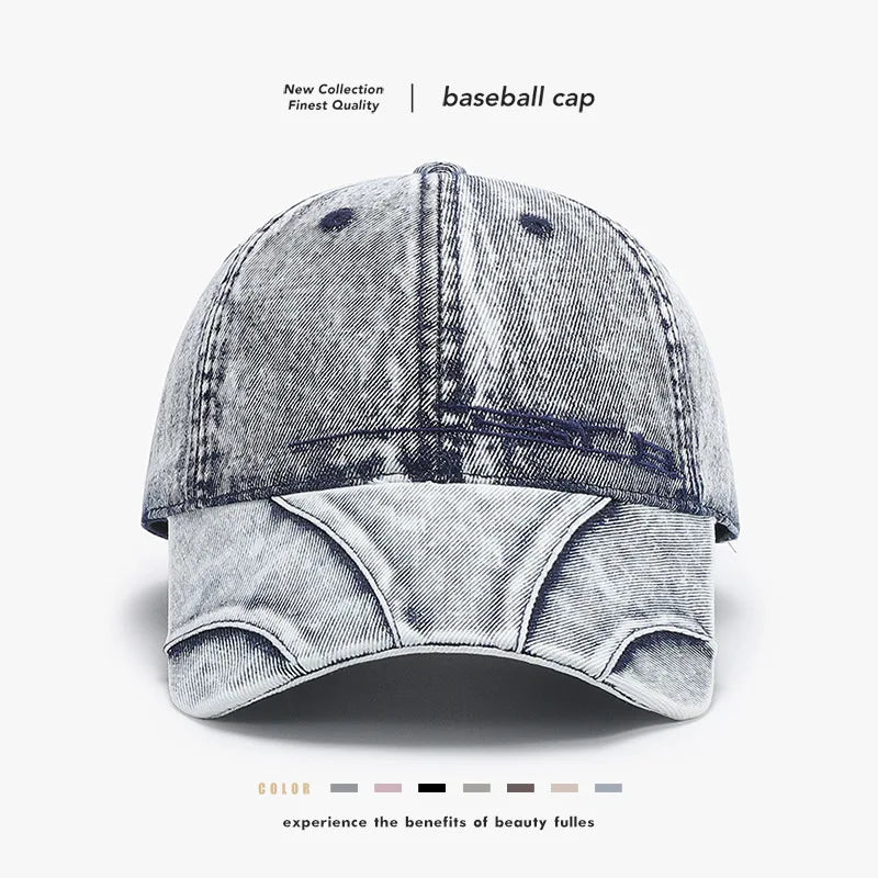Trendy and cool personalized plain denim baseball cap, unisex, distressed washed sun hat, soft-top hat.  ONLY LT. BLUE is gone.  All others are good to GO.  My favorite solid color cap!!! Great Detail.
