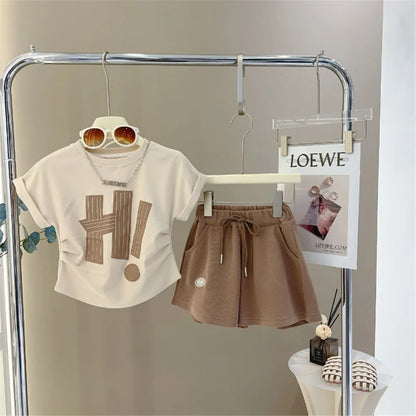 Girls Short Sleeve Summer Letter T-Shirt Tops+Shorts,  2Pcs Suit for little girls Clothes.  Sport Casual  Outfits 3-12 Years