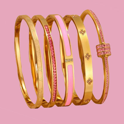 ZAKOL New Buling Pink Crystal Zirconia Stainless Steel Bracelet for Women Versatile Stackable Jewelry Waterproof Bangle Gift