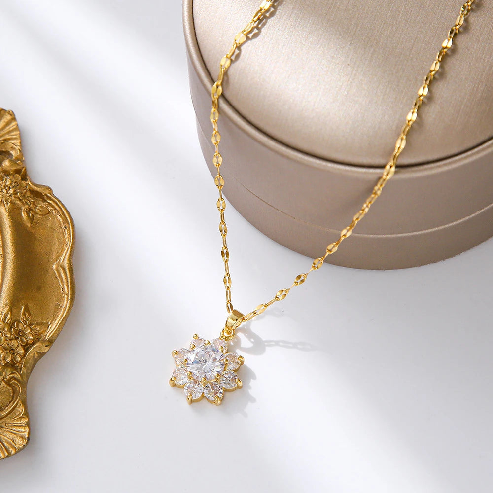 New In Light Luxury Zircon Crystal Stainless Steel Necklaces For Women. Sweet Female Clavicle Chain Jewelry.  Nice for everyday wear. Maybe nice for MOTHER/DAUGHTER Gift