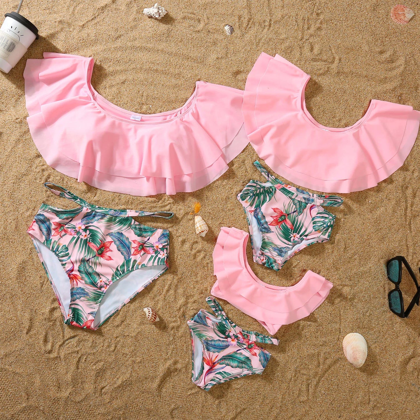 Summer Mommy and Daddy /Son/ Daughter Clothes, Family Matching Outfits Leaf Printing Swimwear