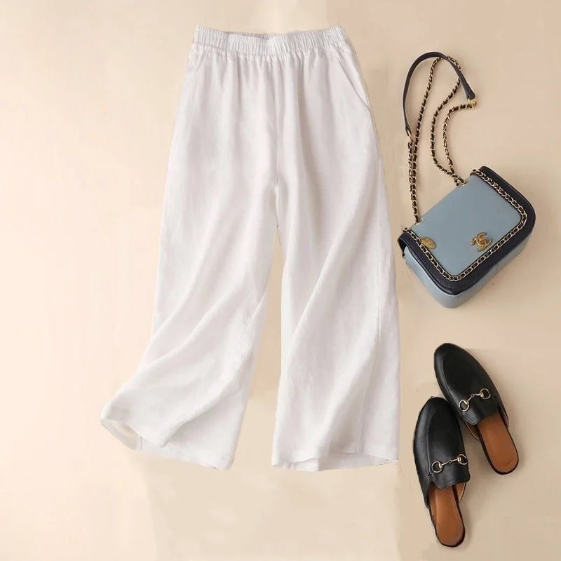 Cotton Linen Straight Leg Pants,  Womens Summer Loose,  Versatile,  Large Size Linen,  Nine Points Casual Thin Ladies Trousers.  Sevevral different lengths and some 100% cotton, some Cotton-linen blend.
