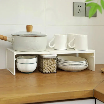 Kitchen Cupboard Organizer  with Retractable Cabinet Shelf .  For Seasoning , Bottles, Spice Rack, Dishes and Kitchen Accessories Storage Rack
