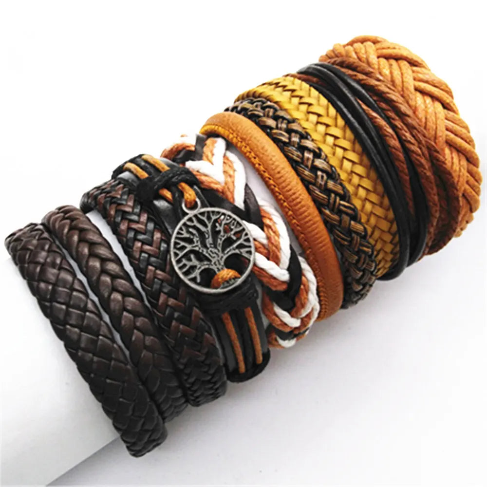 10 Pcs/set Black Wrap Woven, Handmade Mens  Bracelets. Male / Female Leather Bracelets.