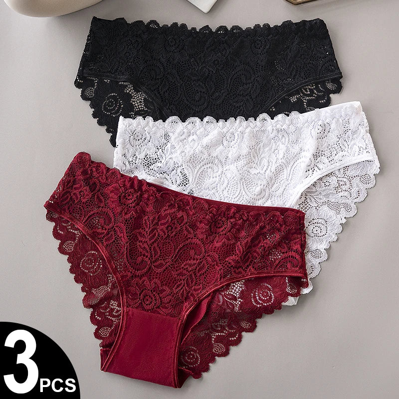 3PCS/Set  of . Luxury Floral Embroidery Lace Panties.  Womens  Briefs,  Sexy Lingerie,  Female Underwear,  Ladies Breathable Underwear