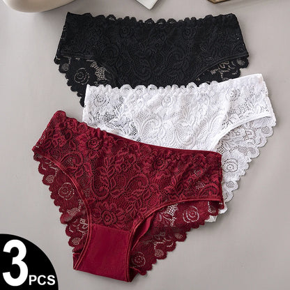 3PCS/Set  of . Luxury Floral Embroidery Lace Panties.  Womens  Briefs,  Sexy Lingerie,  Female Underwear,  Ladies Breathable Underwear
