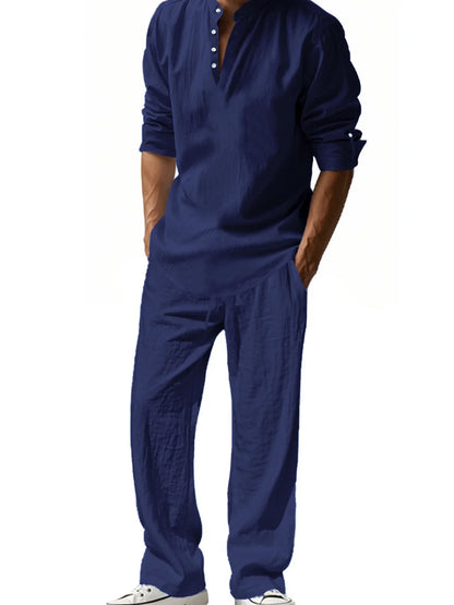 Mens Henley Cotton/Linen Shirts, Long Sleeve,  Lightweight T-Shirts.  Breathable Streetwear,  Solid Colors,  Business Button, Polo T-Shirts