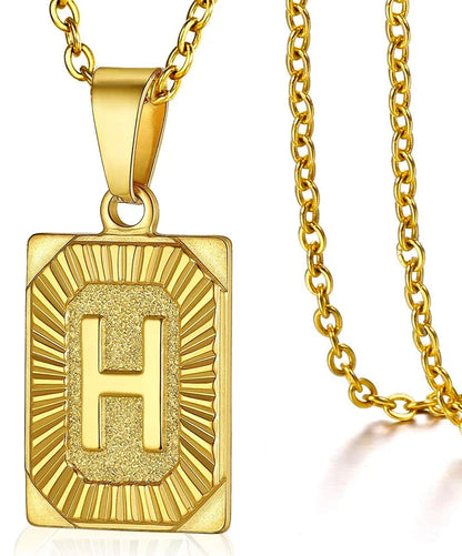 Initial Pendant Necklace for Women/MEN.  Simple Stainless Steel Cuba Link Charm.  Letter Square Neckla Jewelry 
MATHCING  Giftts