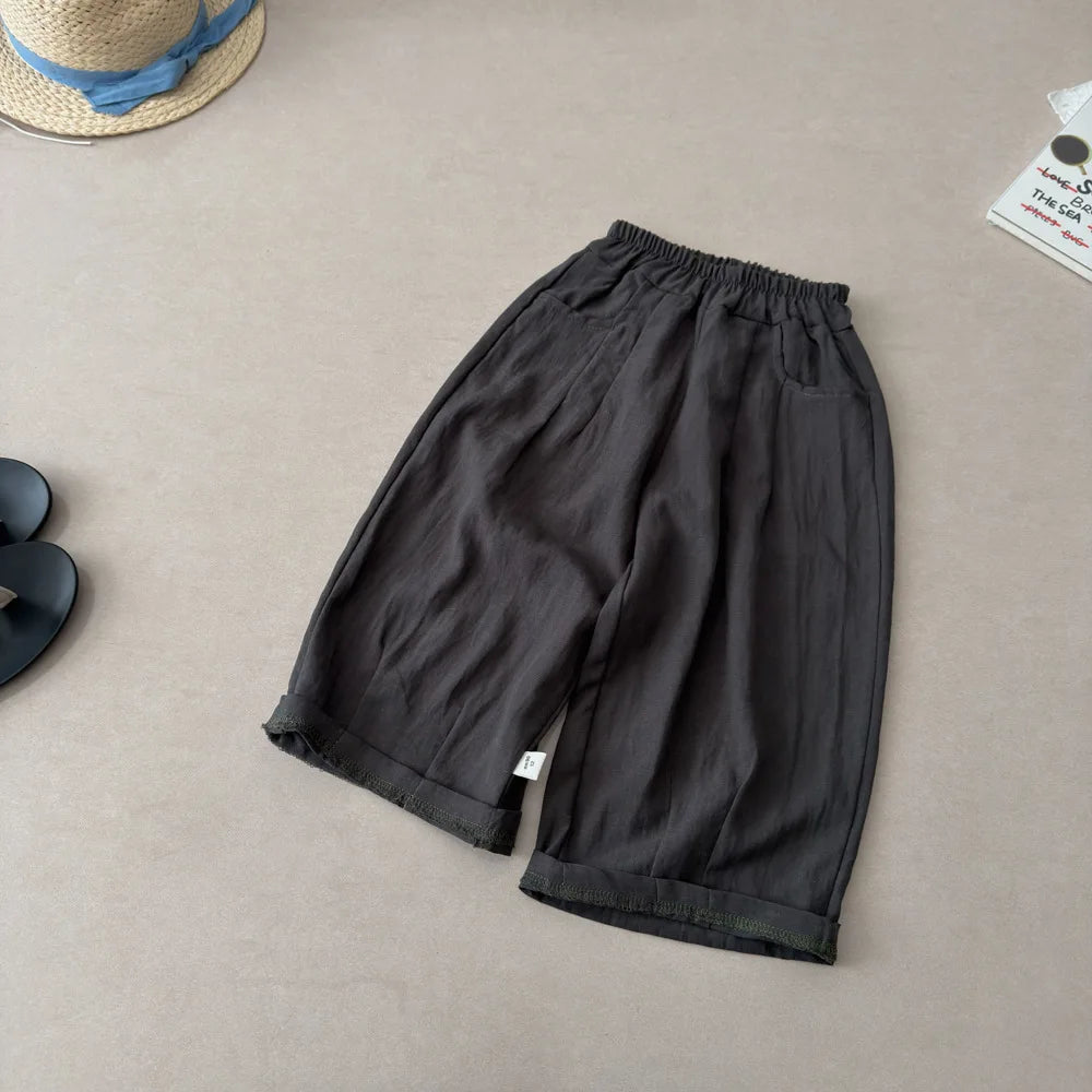 Solid Color Linen Children's Pants, Kids Loose Thin Trousers,  Summer Flax Harem Pants