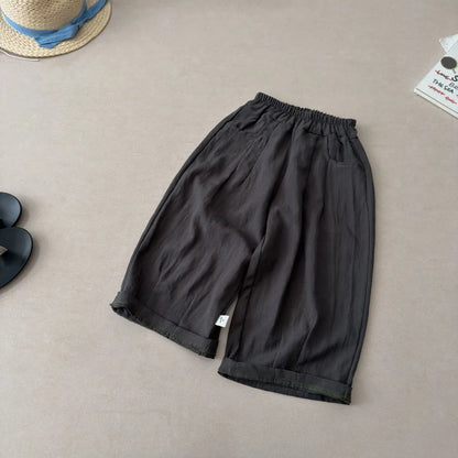 Solid Color Linen Children's Pants, Kids Loose Thin Trousers,  Summer Flax Harem Pants