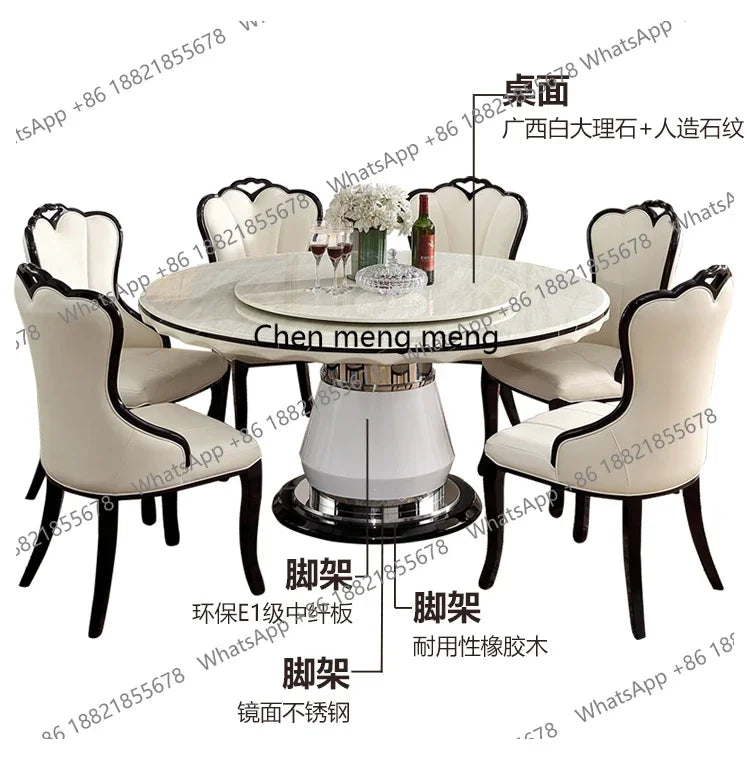 Marble, round dining table and chair combination, black and white simple, modern,  light luxury dining table with turntable
