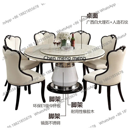 Marble, round dining table and chair combination, black and white simple, modern,  light luxury dining table with turntable