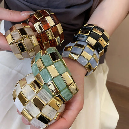 Acrylic Square Splicing Geometric Round Bangles for Women.   European and American Fashion,  Simple Bracelet Hand Jewelry Sense.. GREEN  and BLUE are both gone.  Don't wait too long....I love this bracelet!!!