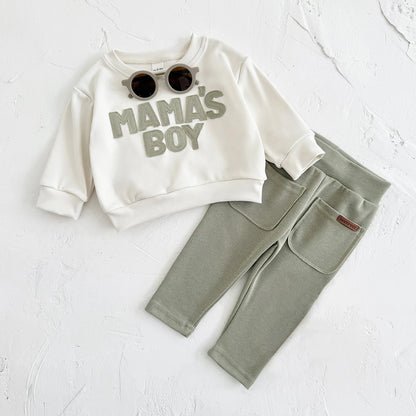 2025 Baby Boy Clothes MAMA'S BOY Sets,  Fall Outfit with  Sweatshirt Top  and Pants.  2Pcs Long Sleeve Winter Warm Infant Suit