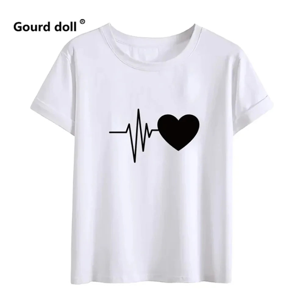 1PC Electrocardiogram Printed Family Matching Clothes, T- Shirt Fashion Mother and Child Clothing,  Mommy and Me Family Look T-shirt.  Check sizes for mens sizing.