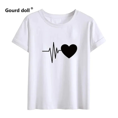 1PC Electrocardiogram Printed Family Matching Clothes, T- Shirt Fashion Mother and Child Clothing,  Mommy and Me Family Look T-shirt.  Check sizes for mens sizing.