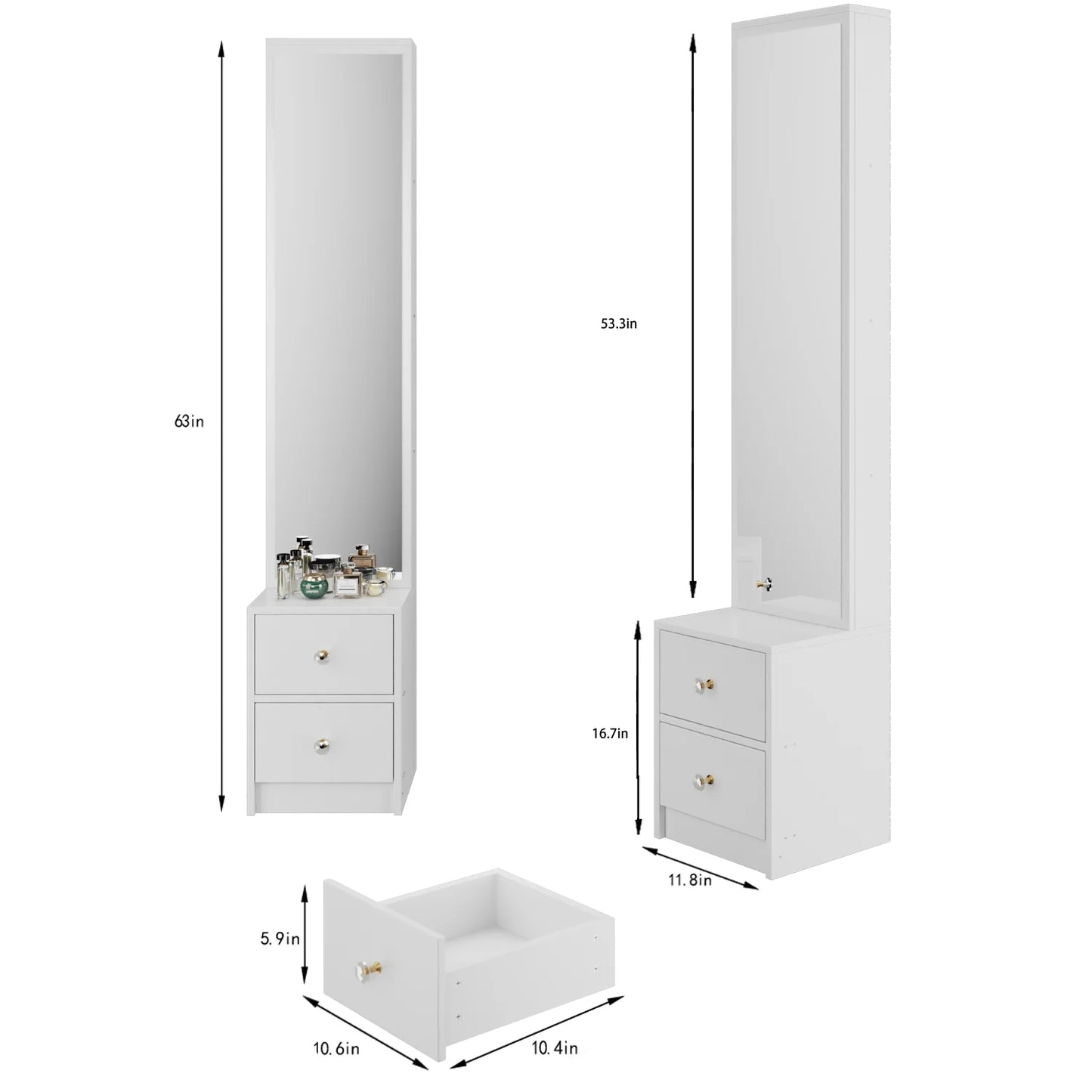 11.8" x 15.7" x 63" Simple Stylish Dressing Mirror Cabinet with Full Body Mirror Multi Layer High Capacity Storage