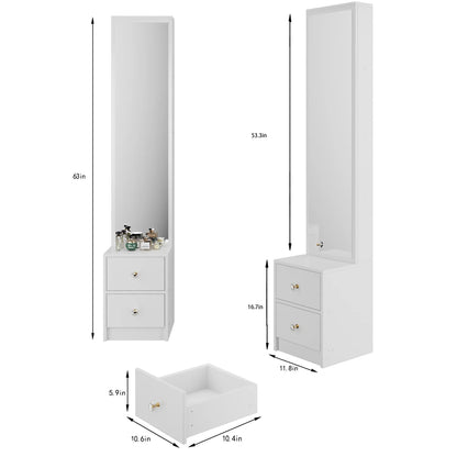 11.8" x 15.7" x 63" Simple Stylish Dressing Mirror Cabinet with Full Body Mirror Multi Layer High Capacity Storage
