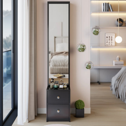 11.8" x 15.7" x 63" Simple Stylish Dressing Mirror Cabinet with Full Body Mirror Multi Layer High Capacity Storage