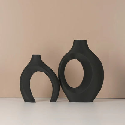 Hollow Nordic Modern  Vase Set of 2 for Modern Home Decor,Plastic imitation ceramic Hollow Flower Vases for Living Room