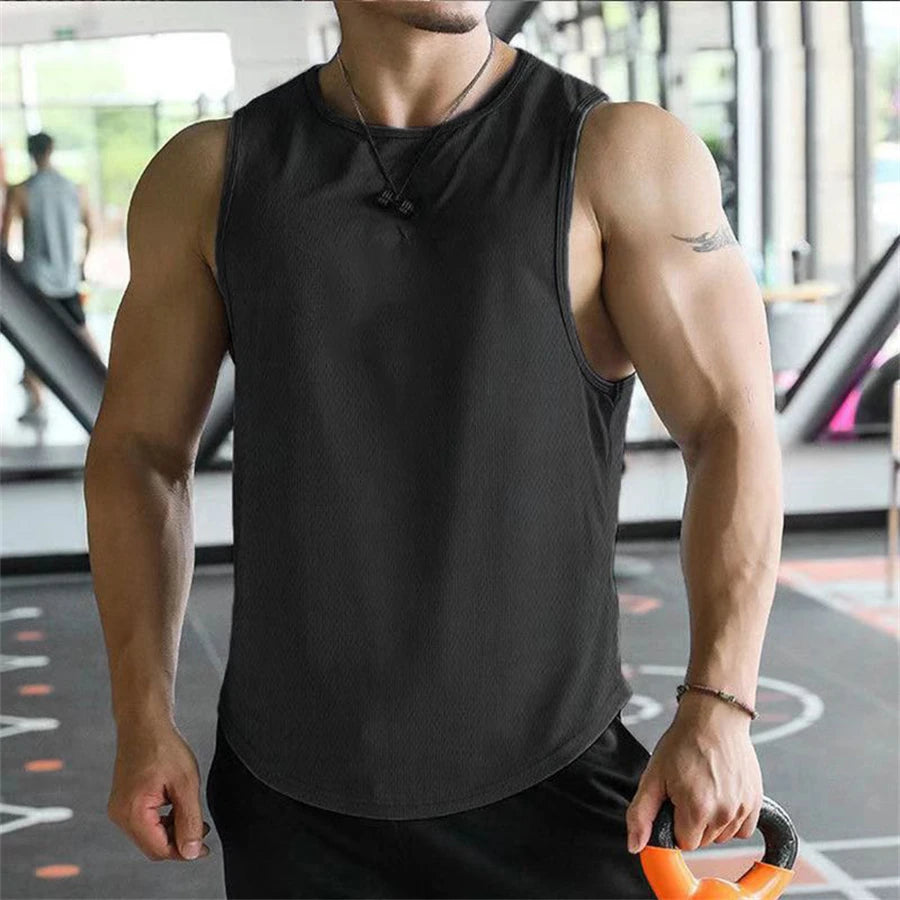 Mens Sleeveless Shirt,  Polyester Mesh Material,  Quick Dry  and Breathable  Workout Fitness