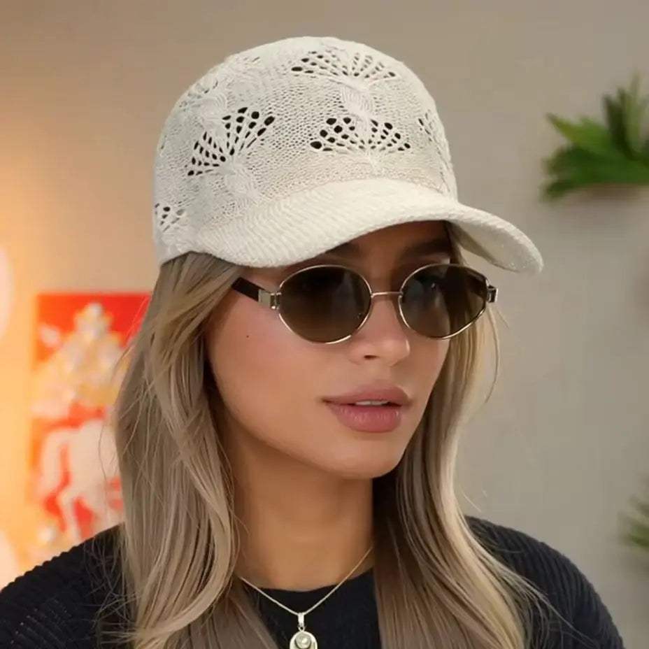 Summer Glossy Openwork Knit Baseball Cap for Women,Outdoor Sun Protection Hat Breathable Flattering Versatile.  BEIGE and KAIKI are gone.  Other colors are GOOD.