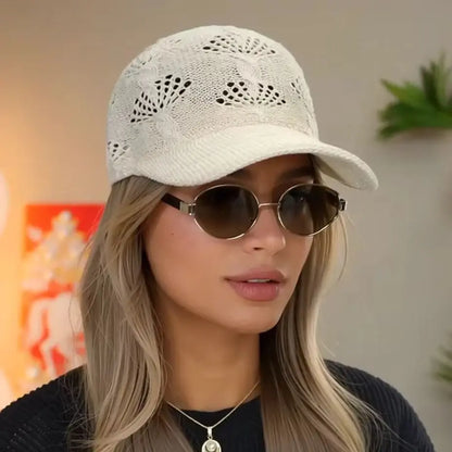 Summer Glossy Openwork Knit Baseball Cap for Women,Outdoor Sun Protection Hat Breathable Flattering Versatile.  BEIGE and KAIKI are gone.  Other colors are GOOD.