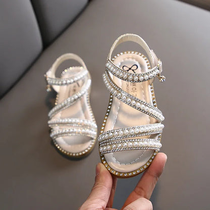 Childrens  Sandals, Flat Shoes for  Kids with Pearls.  Open-toe Non-slip Princess Sandals
