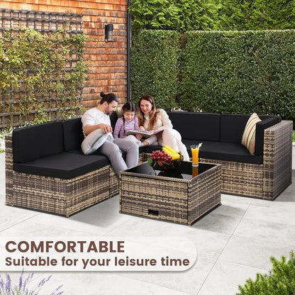 8- Piece Outdoor Wicker Patio Furniture Sectional Set, Glass Top Table With Hidden Storage, Includes 7 Seating Components