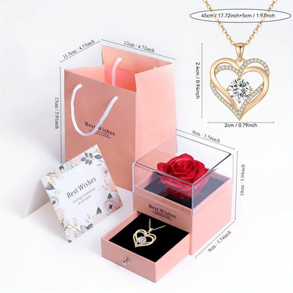 Artificial Rose Gift Set with Heart Pendant Necklace-Perfect for Christmas,Valentine'S Day, Mother'S Day, Anniversary,and Birthday