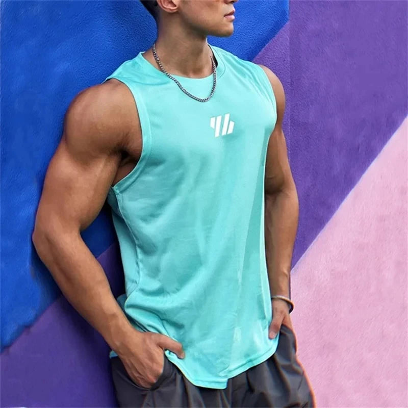 Summer Gym sleeveless T-shirt,  High Quality mesh Shirt, Mens  Tank Tops,  running,  fitness Sports
