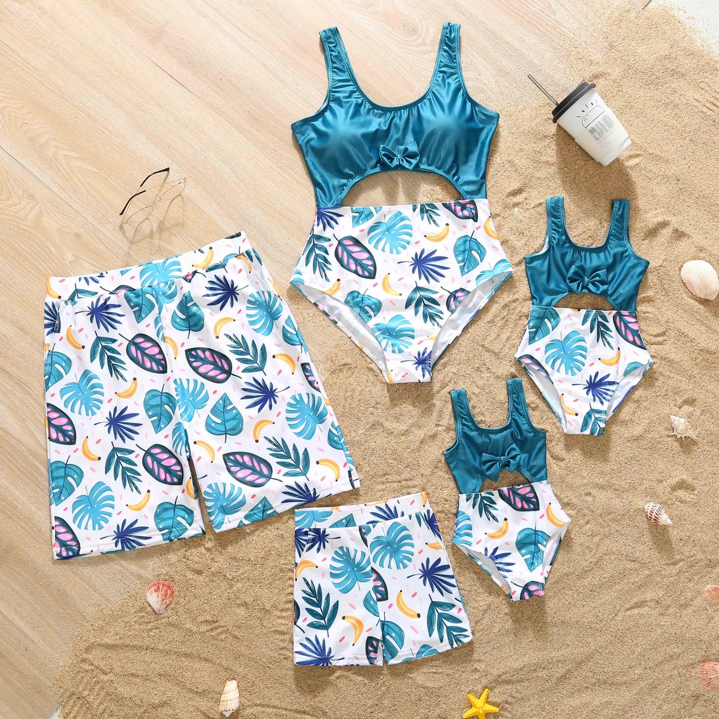 Holiday Family Pool/Beachwear.  Print Bow Hollow Out One-piece Suit Swimwear, Swim Trunks, Mom Dad Kids Matching Outfits Swimsuit,  Check sizing Chart!!!