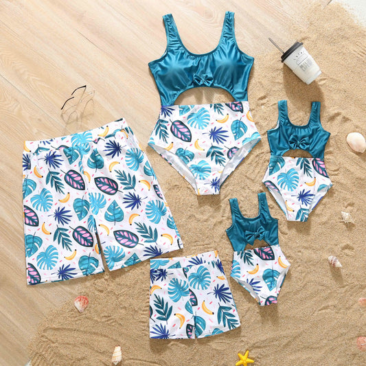 Holiday Family Pool/Beachwear.  Print Bow Hollow Out One-piece Suit Swimwear, Swim Trunks, Mom Dad Kids Matching Outfits Swimsuit,  Check sizing Chart!!!
