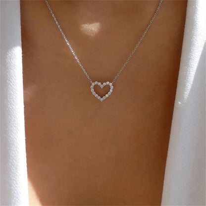 Crystal,  Hollow Heart for Love.   Pendant Necklace, Romantic,  Zircon, Simple Necklace For Women.Trendy Jewelry Accessories