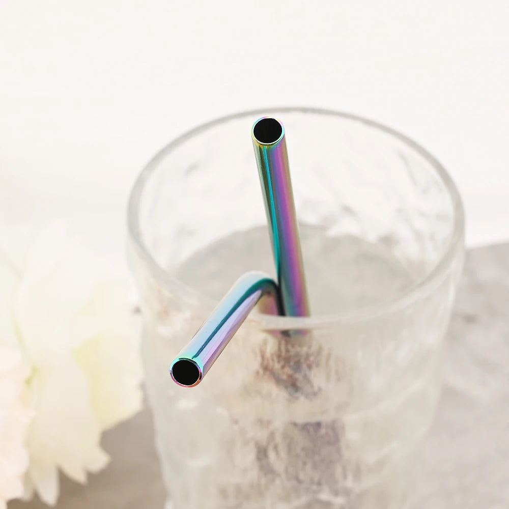 Colorful Reusable Drinking Straws,  304 Stainless Steel with Brush Bar Cocktail Straw for Glasses Drinkware
