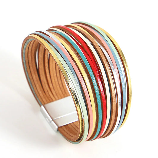 Trendy Colorful Leather Bracelet for Women /Men.   Boho Multilayer Slim Strips Wrap Wide Bangle Bracelets. Jewelry Gifts