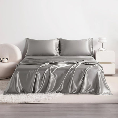 4pcs Cooling Satin Bed Sheet Set, Shrink-Resistant, Fade-Resistant, Hypoallergenic, Breathable, Flat Sheet & Fitted Sheet & Pill